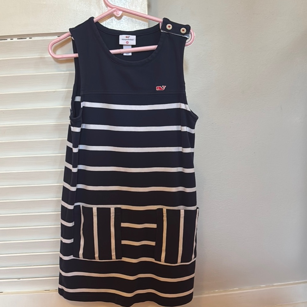 Vineyard Vines Women's Navy and White Striped Dress girls small (6)